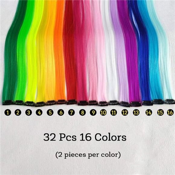 32Packs Colored Hair Extensions 20Inch Straight Color Clip in on Hair Extension - Picture 5 of 8